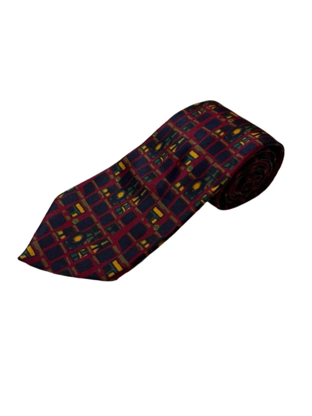 Ermenegildo Zegna Silk Tie Geometric Grid Red Navy Green Italy Luxury Designer